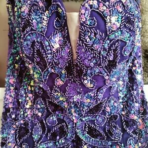 Jovani Iridescent Purple Sequin Strapless Prom Gown